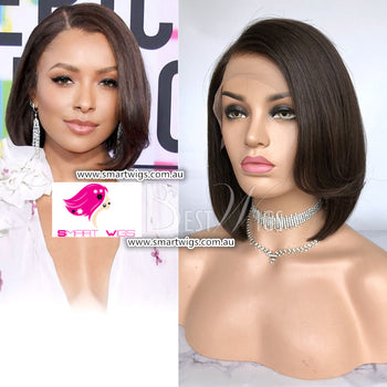 Celebrity Style Natural Black Short Bob Human Hair Lace Wig by Smart Wigs Brisbane